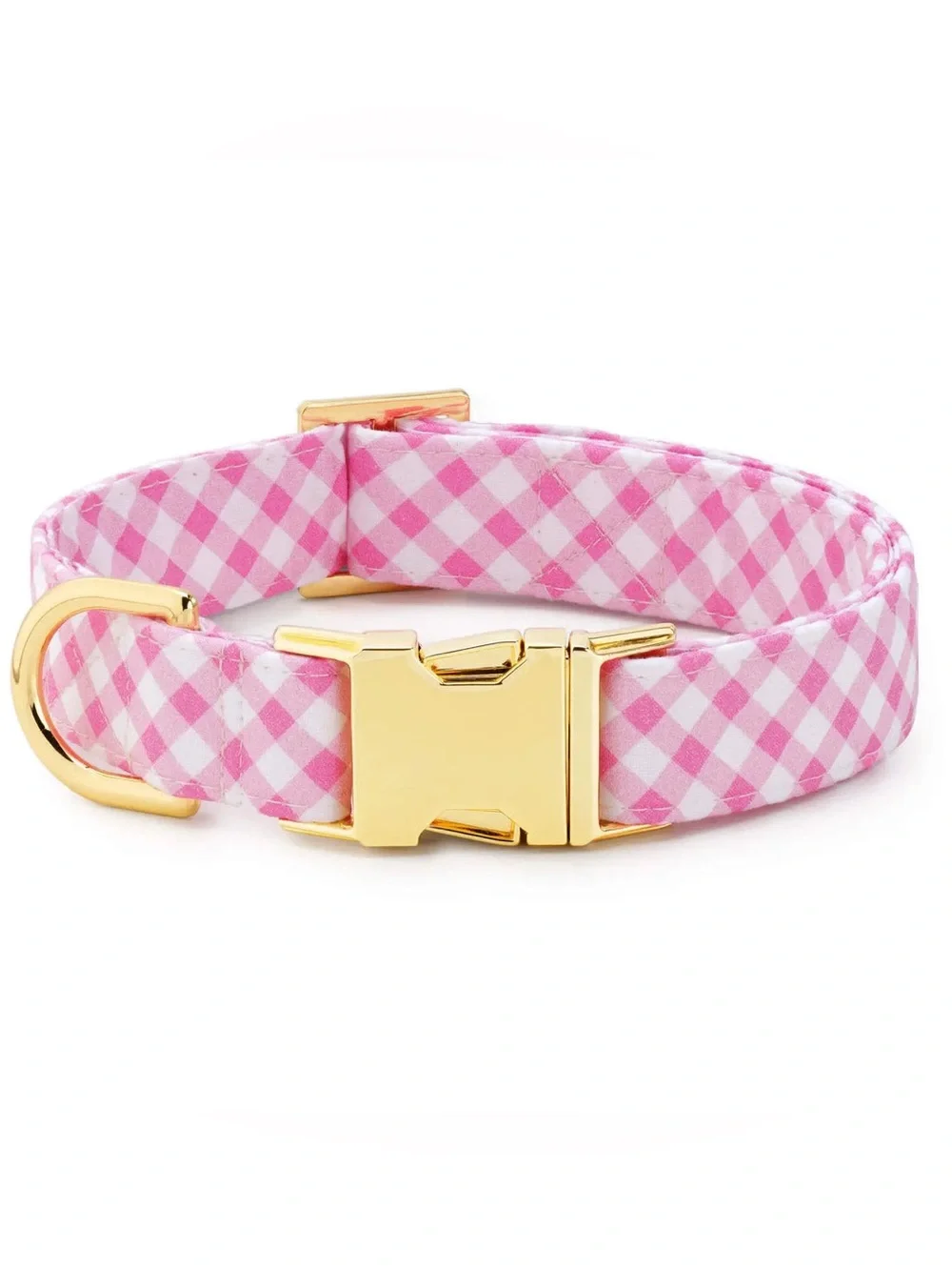 The Foggy Dog - Gingham Valentines Day Gold Dog Collar